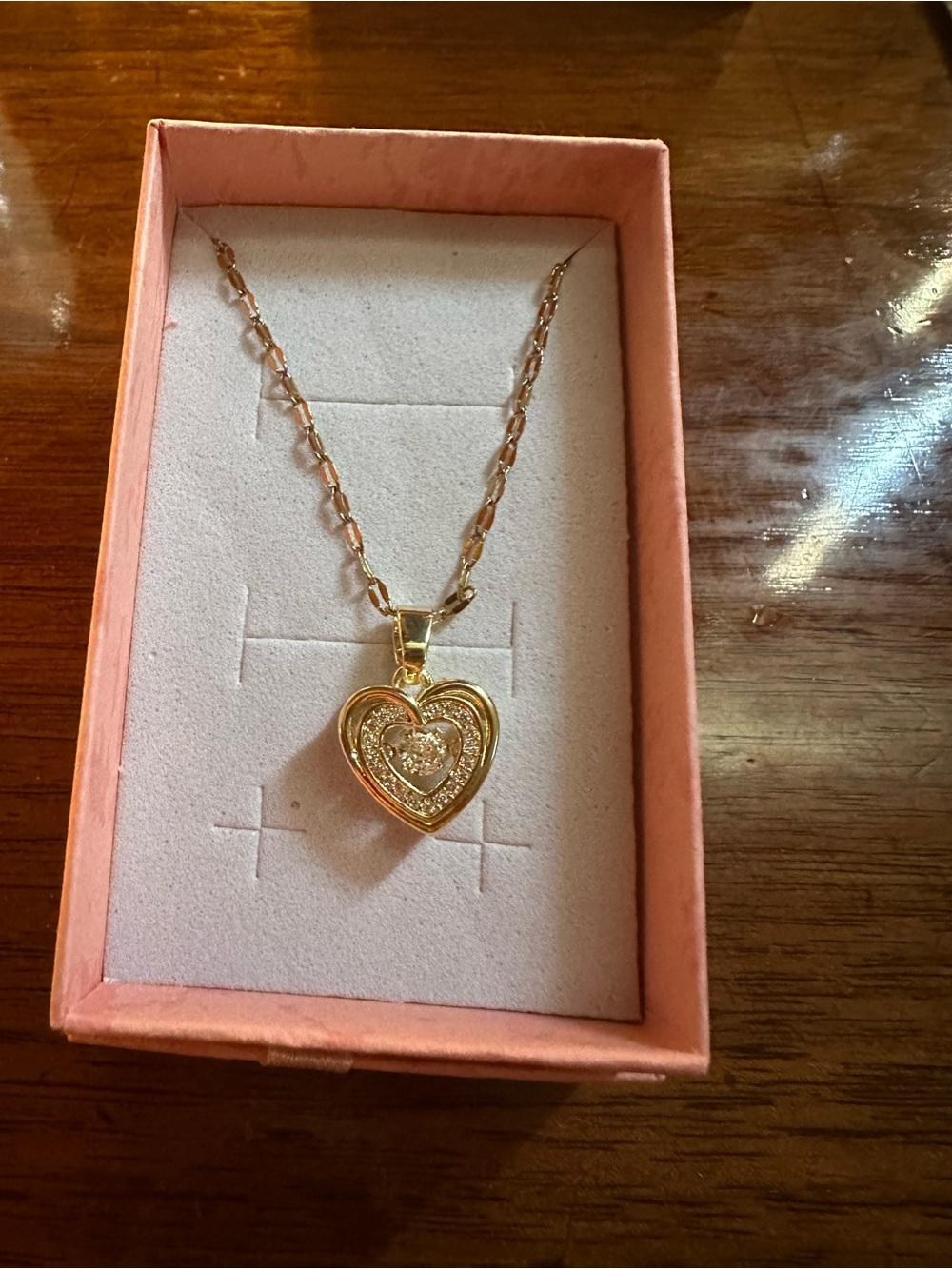 18kt Gold Plated Stainless Steel Heart and Cubic Zirconia Pendant Necklace